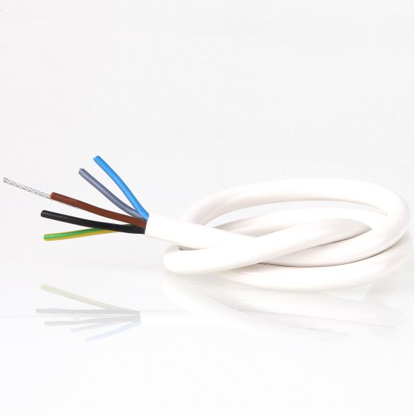 PVC-Schlauchleitung Lampenkabel 5-adrig 5x0,75 mm² weiß mit integriertem Stahlseil - Meterware