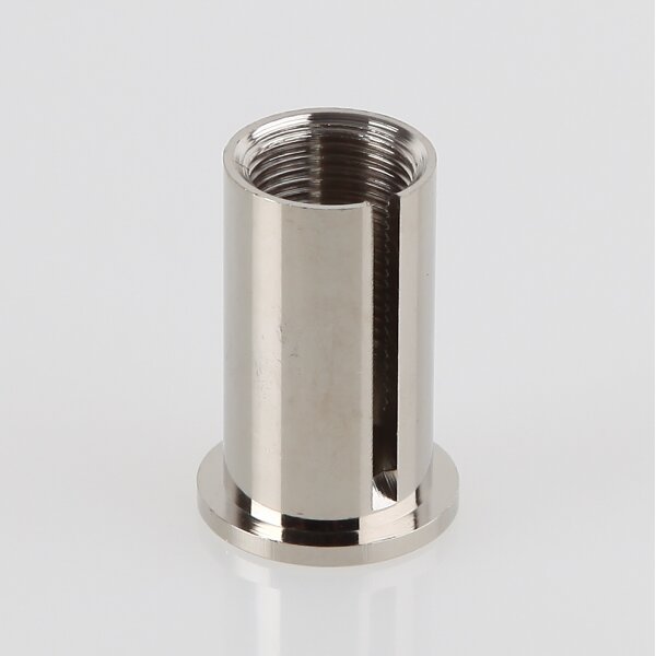 M13x1 Innengewinde Messing Deckenhalter zylindrisch mit seitlichem Schlitz 3,2 mm, vernickelt, Ø 20 mm