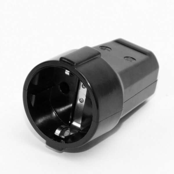 Schutzkontakt-Kupplung schwarz – 250V/16A Bakelit-Optik – mit Schraubkontakten und Zugentlastung, Kaiser