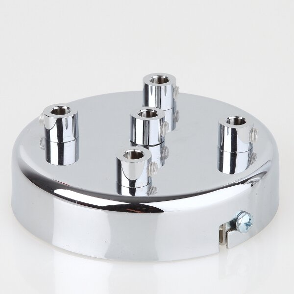 Lampen Zier-Baldachin Metall verchromt 100x25 mm für 5 Lampenpendel mit Metall-Zugentlaster