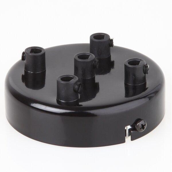 Lampen  Zier-Baldachin Metall schwarz 100x25 mm für 5 Lampenpendel mit Metall-Zugentlaster