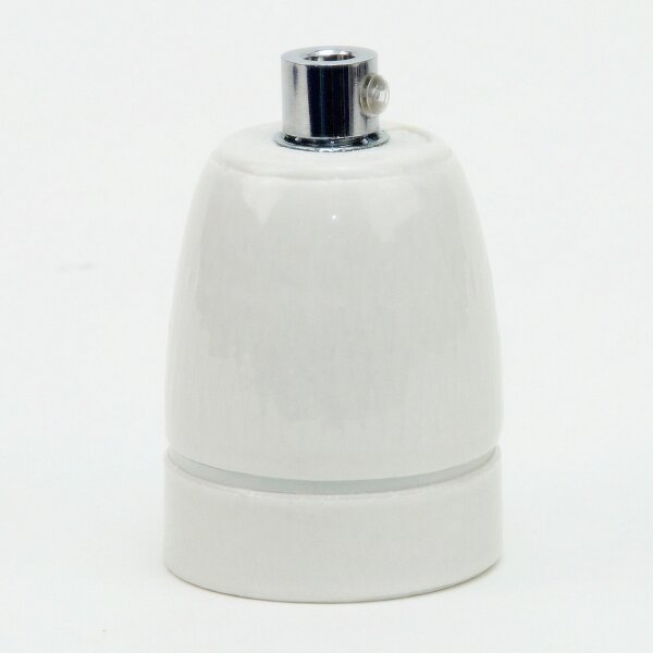 E27 Premium Porzellan-Lampenfassung glasiert, inkl. Metall-Zugentlaster verchromt 250V/4A M10x1 IG