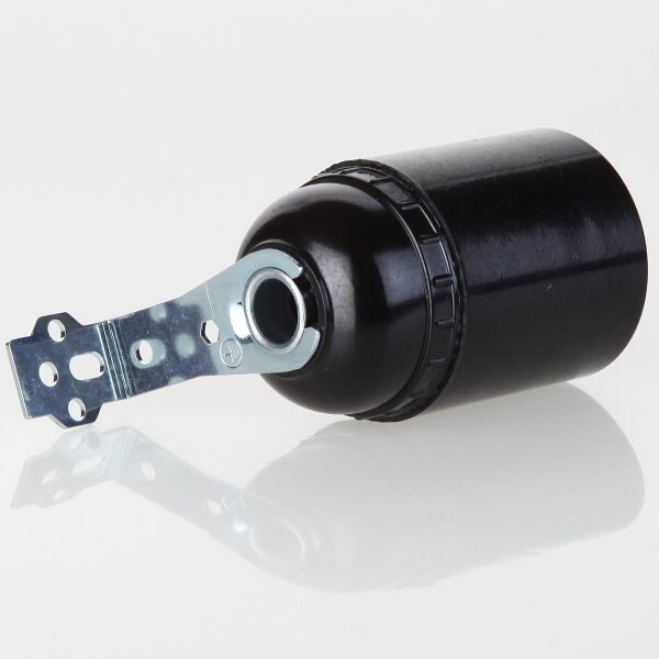 E27 Kunststoff Fassung schwarz ohne Außengewinde M10x1 IG 250V/4A mit Metallwinkel