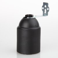 E27 Kunststoff Fassung schwarz ohne Außengewinde M10x1 IG 250V/4A mit Metallwinkel