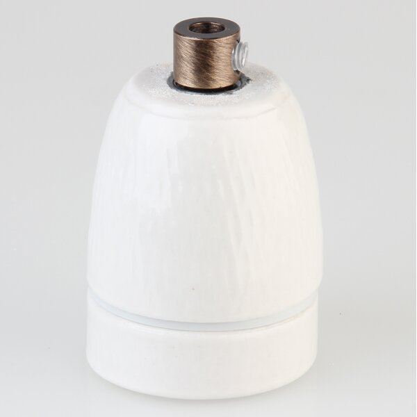 E27 Premium Porzellan Lampenfassung mit Metall-Zugentlaster antik fumé 250V/4A M10x1 IG