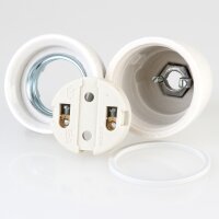 E27 Premium Porzellan Lampenfassung mit Metall-Zugentlaster antik fumé 250V/4A M10x1 IG