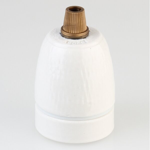 E27 Premium Porzellan Lampenfassung mit Kunststoff-Zugentlaster mit Quetschverbindung Gold 250V/4A M10x1 IG