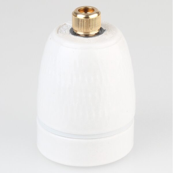 E27 Premium Porzellan Lampenfassung mit Metall-Zugentlaster 3-Teilig Messing 250V/4A M10x1 IG