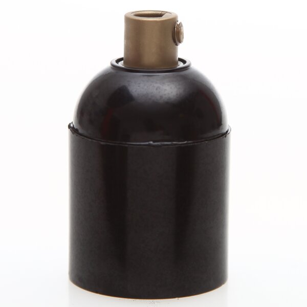 E27 Bakelit Glattmantel Lampenfassung schwarz mit Zugentlaster gold