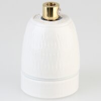 E27 Premium Porzellan-Lampenfassung glasiert, inkl. Metall-Zugentlaster vermessingt 250V/4A M10x1 IG