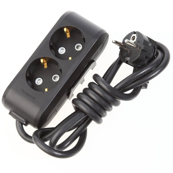 Panasonic Steckdosenleiste 2-fach, schwarz – 1,5m Kabel, Winkelstecker, Kinderschutz