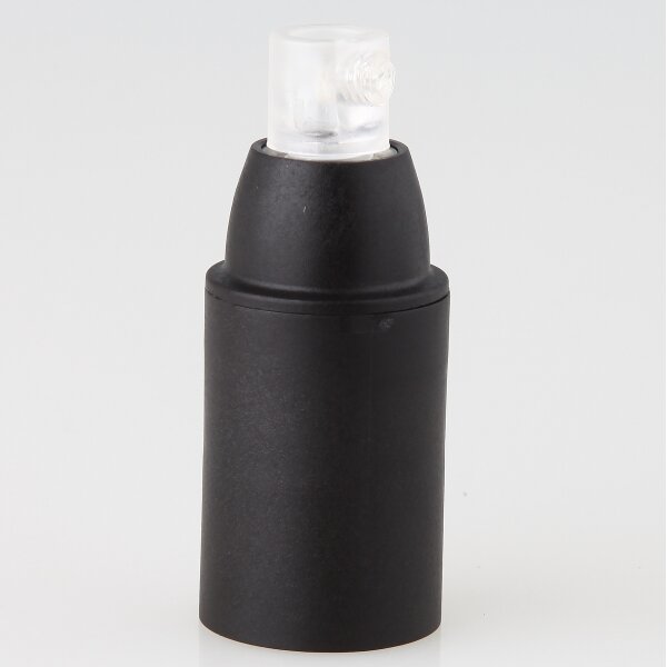 E14 Thermoplast Fassung schwarz Glattmantel mit Zugentlaster Kunststoff transparent