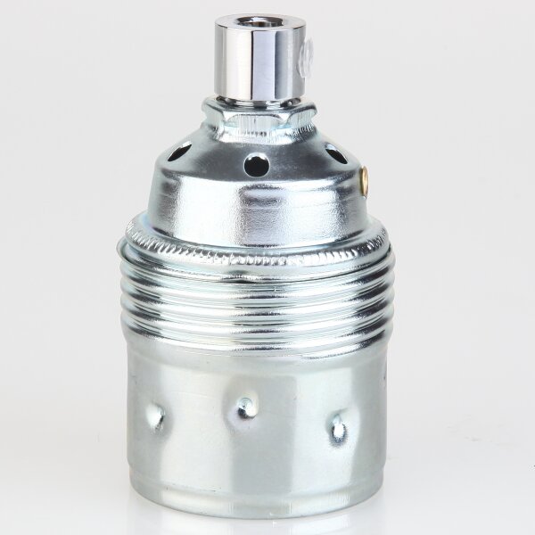 E27 Premium Metall-Lampenfassung verchromt ohne Außengewinde mit Zugentlaster aus Metall verchromt