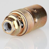 E14 Metall-Lampenfassung Premium vermessingt mit Zugentlaster schwarz, Glattmantel, M10x1 IG