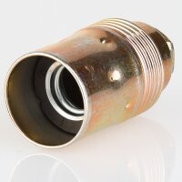 E14 Metall-Lampenfassung Premium vermessingt mit Zugentlaster weiß, Glattmantel, M10x1 IG