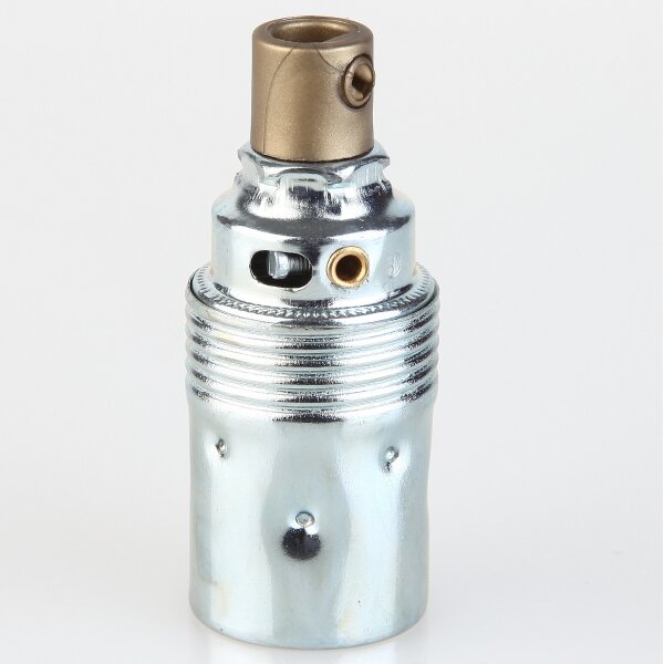 E14 Metall-Lampenfassung Premium verchromt mit Zugentlaster gold, Glattmantel, M10x1 IG