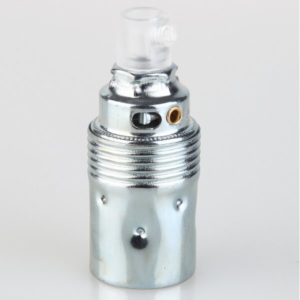 E14 Metall-Lampenfassung Premium verchromt mit Zugentlaster transparent, Glattmantel, M10x1 IG
