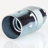 E14 Metall-Lampenfassung Premium verchromt mit Zugentlaster weiß, Glattmantel, M10x1 IG