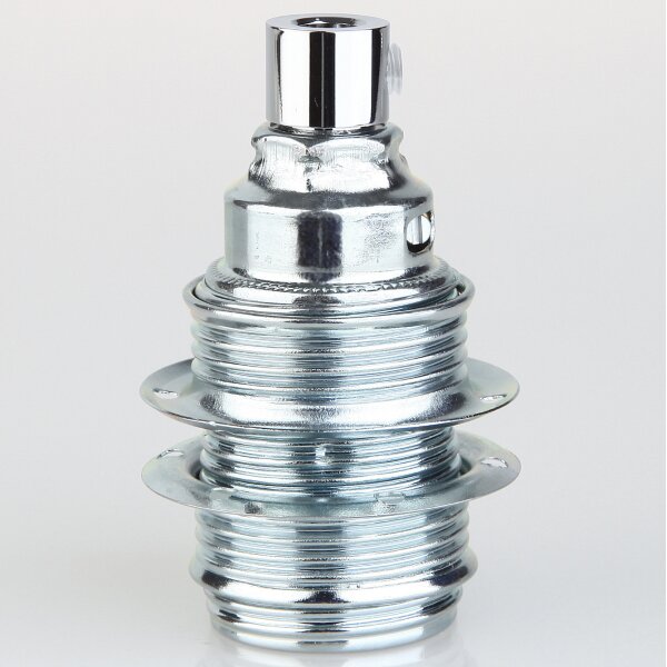 E14 Metall-Lampenfassung Premium verchromt mit Schraubringen und Zugentlaster, M10x1 IG