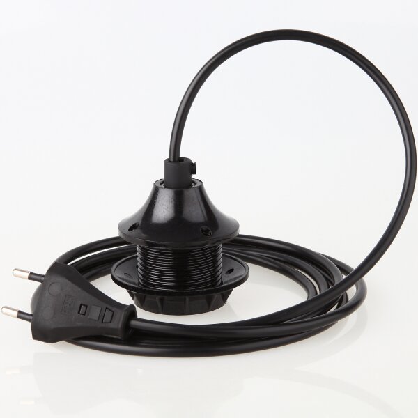 PVC Lampenpendel E27 mit Bakelit Dach-Fassung und Schraubring, schwarz – Kabellänge wählbar 1-10 Meter
