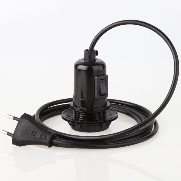 PVC Lampenpendel E27 mit Bakelit Teilgewindemantel-Fassung, Schalter und Schraubring, schwarz – Kabellänge wählbar 1-10 Meter