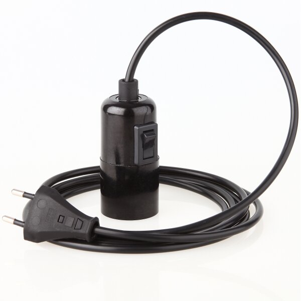 PVC Lampenpendel E27 mit Bakelit Glattmantel-Fassung und Schalter, schwarz – Kabellänge wählbar 1-10 Meter