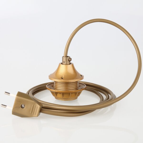 PVC Lampenpendel E27 mit Bakelit Dach-Fassung, gold, inkl. Schraubring – Kabellänge wählbar 1-10 Meter