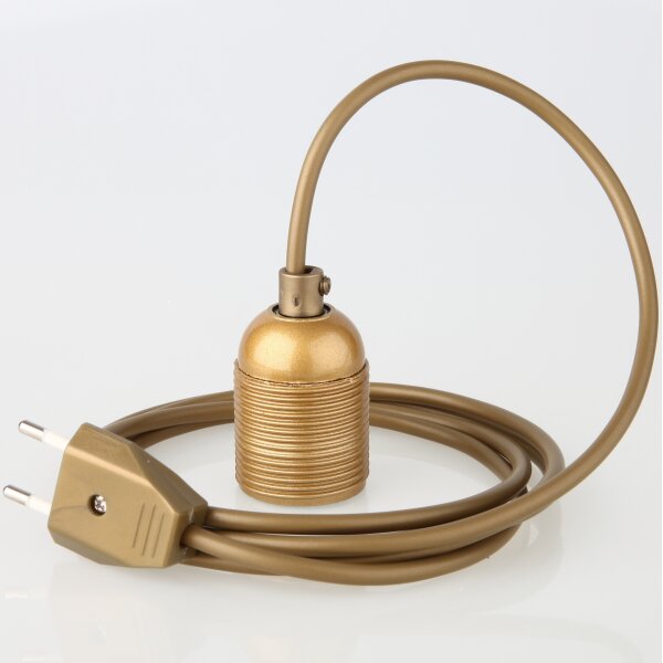 PVC Lampenpendel E27 mit Bakelit-Fassung, gold, Gewindemantel – Kabellänge wählbar 1-10 Meter