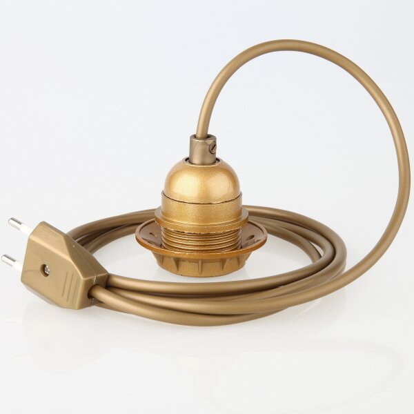 PVC Lampenpendel E27 mit Bakelit-Fassung, gold, Teilgewindemantel – Kabellänge wählbar 1-10 Meter