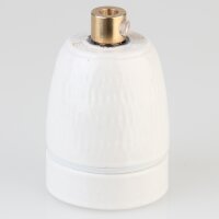 E27 Premium Porzellan-Lampenfassung glasiert, inkl. Metall-Zugentlaster Messing roh 250V/4A M10x1 IG