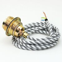 Textilkabel Lampenpendel schwarz-weiss E27 Metallfassung...