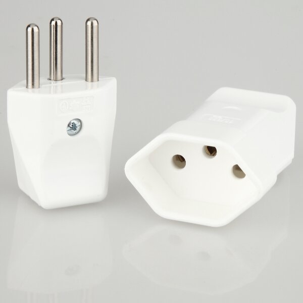 Schutzkontakt-Stecker & Kupplung Schweiz weiß – Set – 250V/10A – mit Schraubkontakten und Zugentlastung