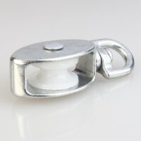 Umlenkrolle / Blockseilrolle 20 mm aus Zinkdruckguss, verzinkt – Nylonrolle, für Kabel bis Ø 6 mm