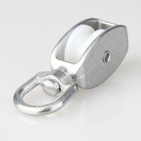 Umlenkrolle / Blockseilrolle 25 mm aus Zinkdruckguss, verzinkt – Nylonrolle, für Kabel bis Ø 7 mm