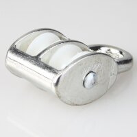 Doppelte Umlenkrolle / Blockseilrolle 20 mm aus Zinkdruckguss, verzinkt – Nylonrollen, für Kabel bis Ø 6 mm