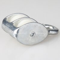 Doppelte Umlenkrolle / Blockseilrolle 25 mm aus Zinkdruckguss, verzinkt – Nylonrollen, für Kabel bis Ø 7 mm