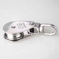 Umlenkrolle / Blockseilrolle Edelstahl Ø 50 mm mit drehbarem Wirbel – für Kabel und Seile bis Ø 10 mm