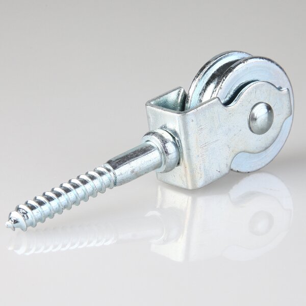Umlenkrolle / Vogelrolle Metall Ø 30 mm mit Holzgewinde – für Kabel und Seile bis Ø 5 mm