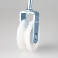 Umlenkrolle / Vogelrolle Metall Ø 50 mm mit Holzgewinde – für Kabel und Seile bis Ø 12 mm