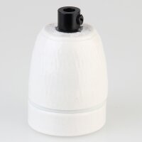 E27 Premium Porzellan-Lampenfassung glasiert, inkl. Metall-Zugentlaster schwarz lackiert 250V/4A M10x1 IG