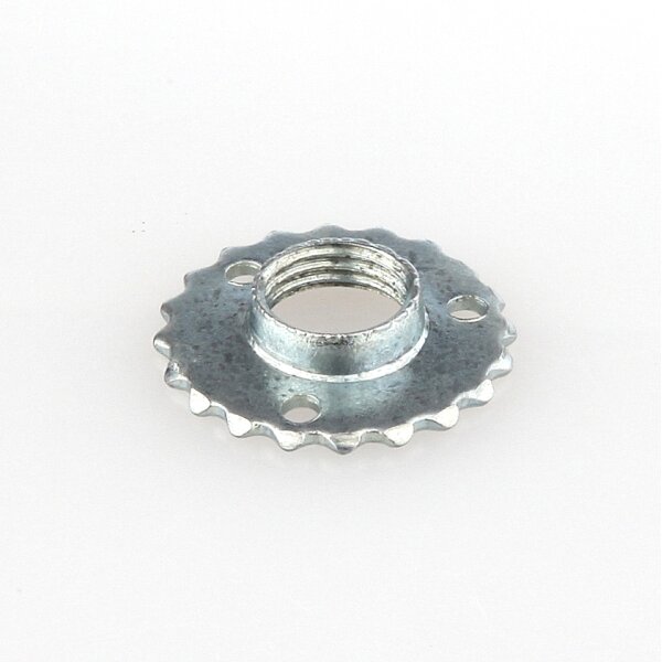 M10x1 Zackenscheibe mit Ansatz Ø 23x4,5 mm, Metall verzinkt, 3 Befestigungslöcher