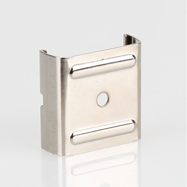 Stromschienen-Clip für Eutrac-Schiene, passend für Seilstopper, vernickelt, 30x32x11,5 mm