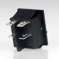 Beleuchteter Wippschalter 2-polig, grüne LED, 250V/16A, mit PVC-Schutzkappe