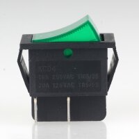 Beleuchteter Wippschalter 2-polig, grüne LED, 250V/16A, mit PVC-Schutzkappe