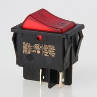 interBär Wippschalter 2-polig, rot beleuchtet, 250V/16A, 30x22 mm
