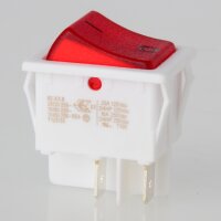 interBär Wippschalter 2-polig, rot beleuchtet, 250V/16A, 30x22 mm, weißes Gehäuse