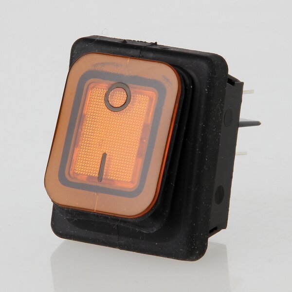 interBär Wippschalter 2-polig, IP65 spritzwassergeschützt, gelb beleuchtet, 250V/16A, 30x22 mm