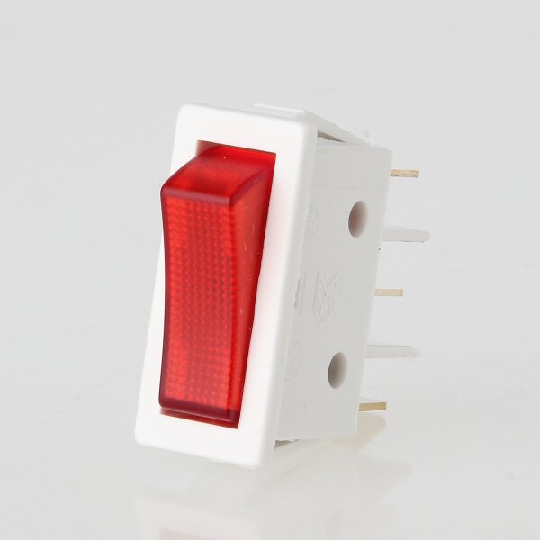 interBär Wippschalter 1-polig, rot beleuchtet, 250V/16A, 30x11 mm, weißes Gehäuse