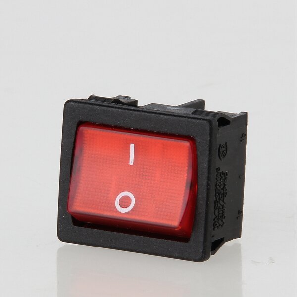 interBär Wippschalter 2-polig, rot beleuchtet, 250V/10A, 19x22 mm