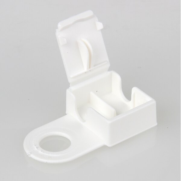 Zugentlaster 42,5x24 mm Kunststoff Weiß mit Mittelloch 10 mm und Kabelclip